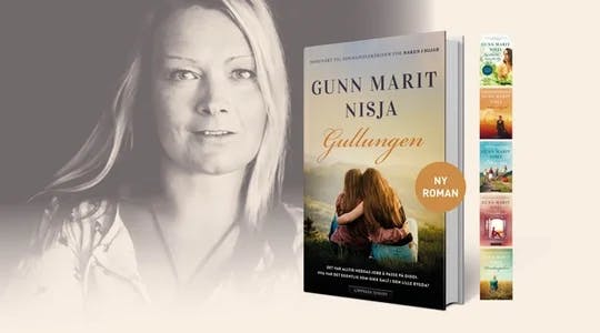 Bilde av Gunn Marit Nisja og en oversikt over bøkene hun har skrevet. 